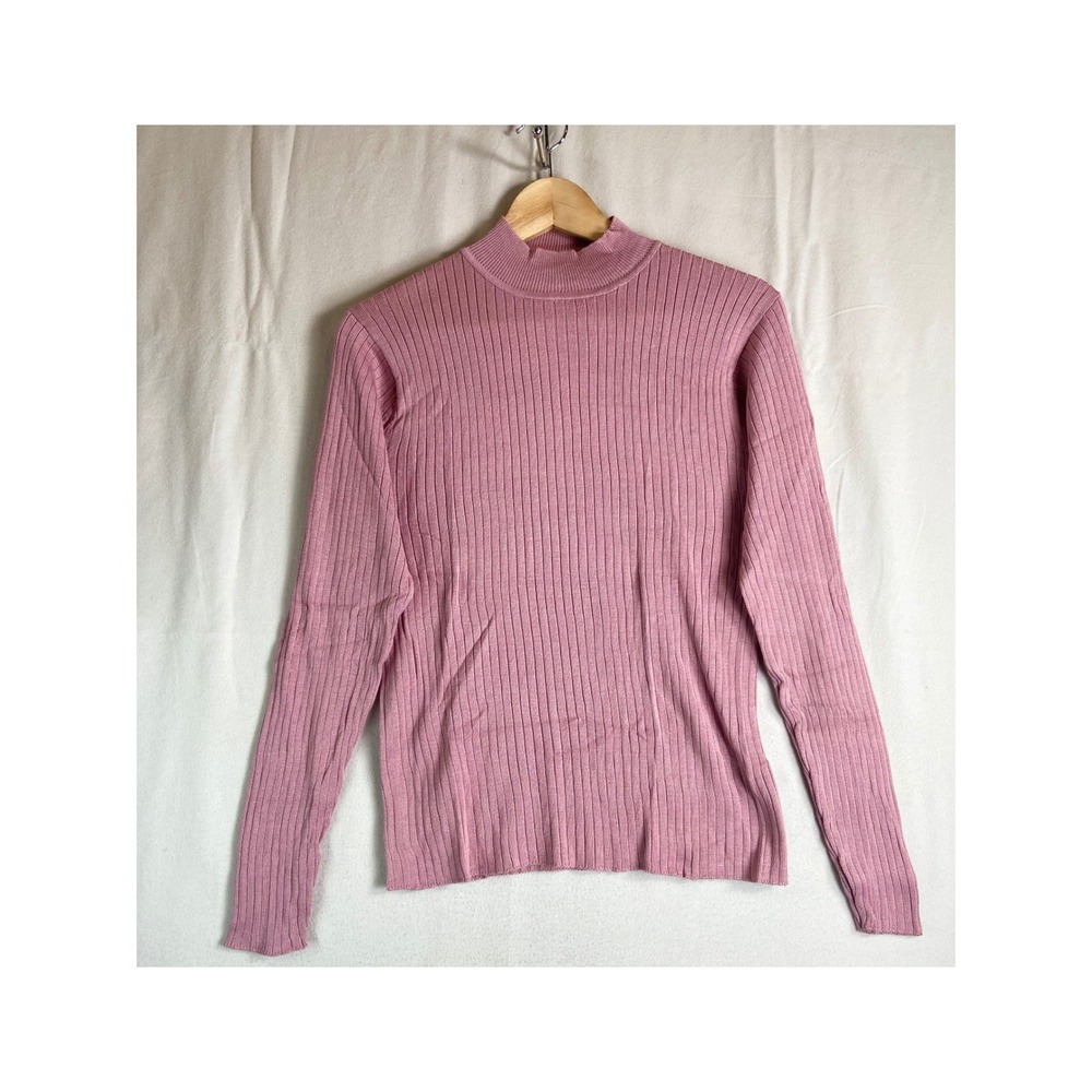 Pamela McCoy Collections M Pink 70% Silk Ribbed Mock Neck Sweater Y2K Minimalist